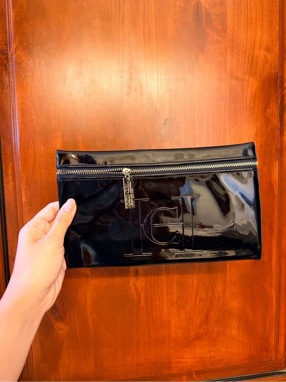 Carolina Herrera Black Patent Leather Good Girl Embossed Makeup Pouch